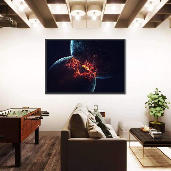 Two Planets Collision in Outer Space Canvas Wall Art-3 Horizontal-Gallery Wrap-25" x 16"-Tiaracle