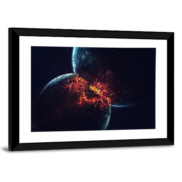 Two Planets Collision in Outer Space Canvas Wall Art-3 Horizontal-Gallery Wrap-25" x 16"-Tiaracle