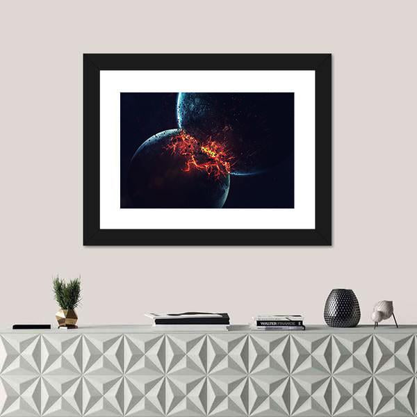 Two Planets Collision in Outer Space Canvas Wall Art-3 Horizontal-Gallery Wrap-25" x 16"-Tiaracle