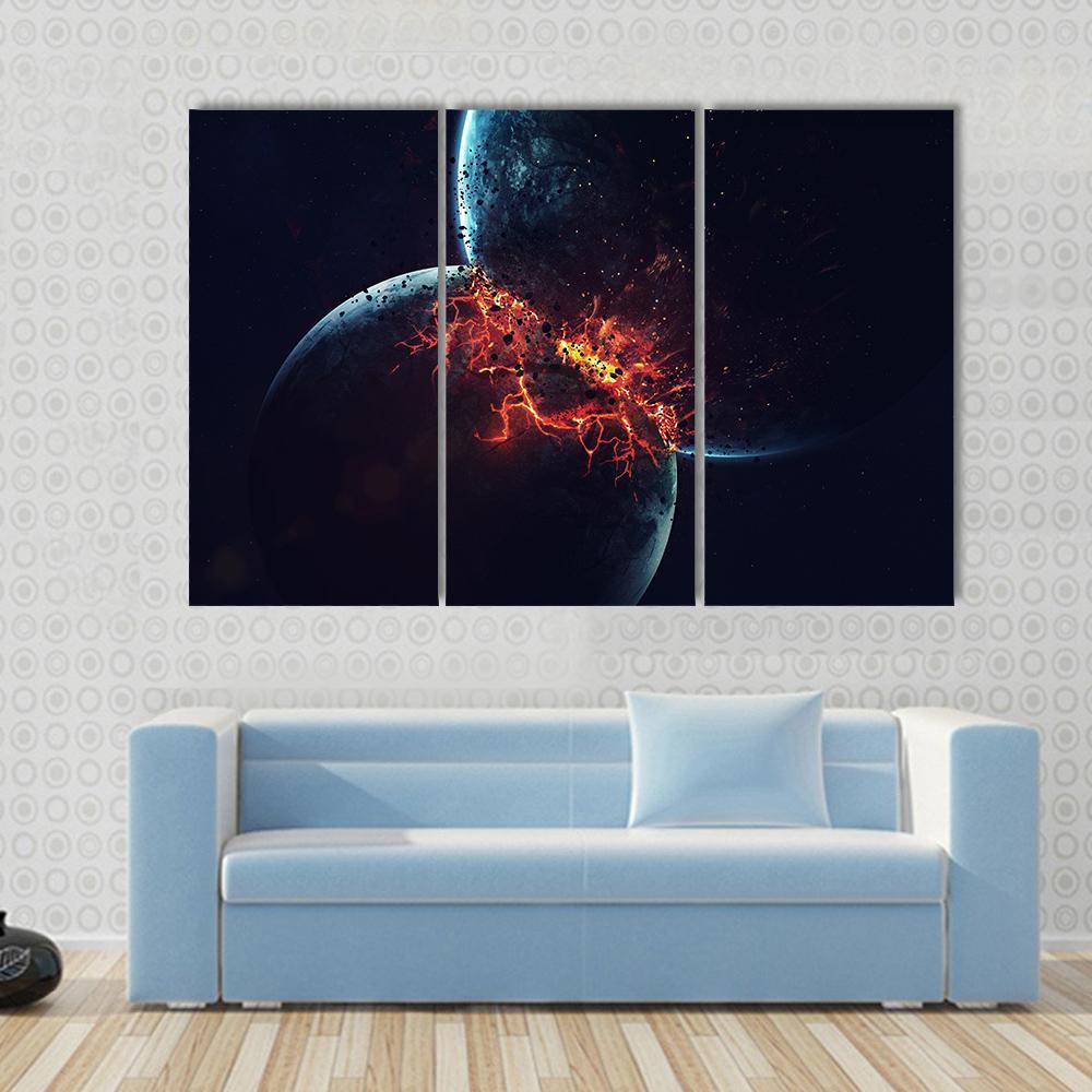 Two Planets Collision in Outer Space Canvas Wall Art-3 Horizontal-Gallery Wrap-37" x 24"-Tiaracle