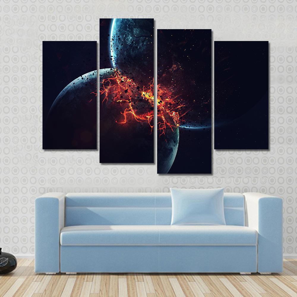 Two Planets Collision in Outer Space Canvas Wall Art-4 Pop-Gallery Wrap-50" x 32"-Tiaracle