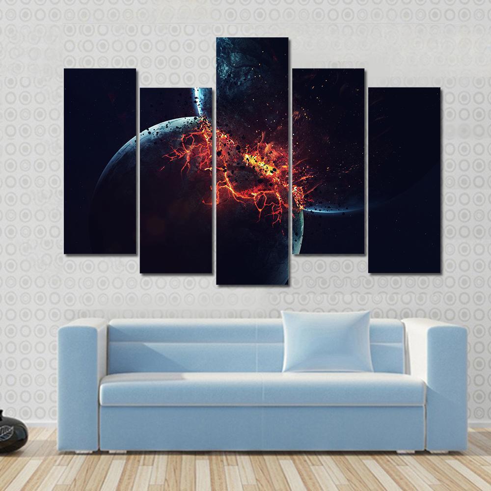 Two Planets Collision in Outer Space Canvas Wall Art-5 Pop-Gallery Wrap-47" x 32"-Tiaracle