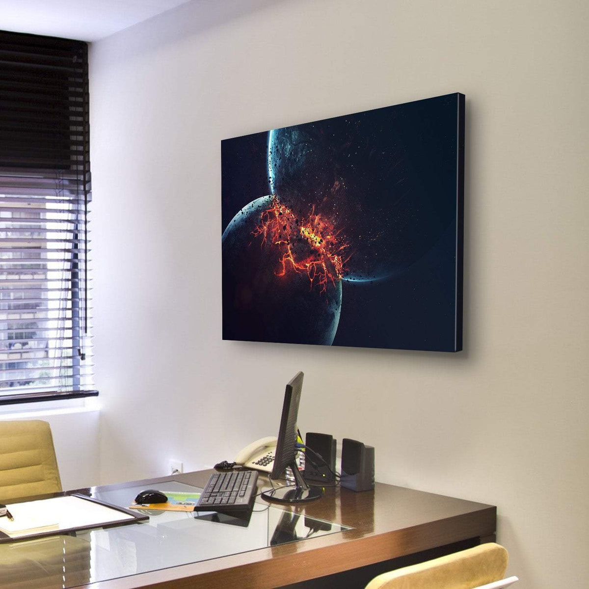 Two Planets Collision in Outer Space Canvas Wall Art-3 Horizontal-Gallery Wrap-25" x 16"-Tiaracle