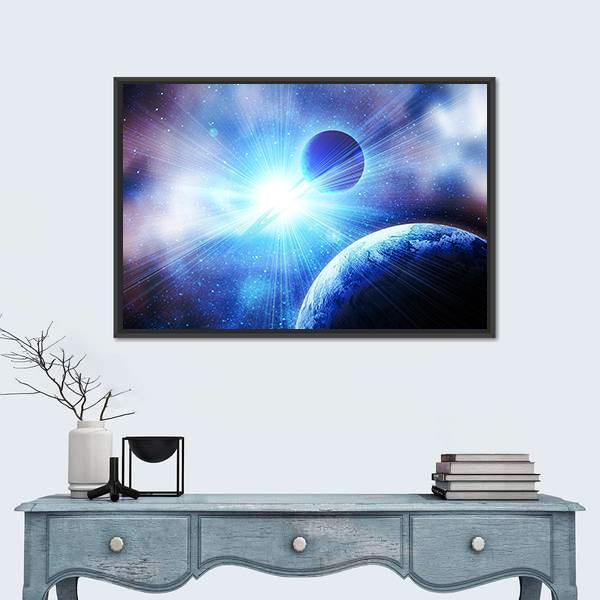 Two Planets With Bright Stars Canvas Wall Art-3 Horizontal-Gallery Wrap-25" x 16"-Tiaracle