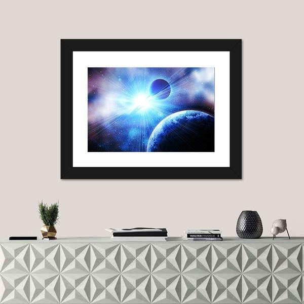 Two Planets With Bright Stars Canvas Wall Art-3 Horizontal-Gallery Wrap-25" x 16"-Tiaracle