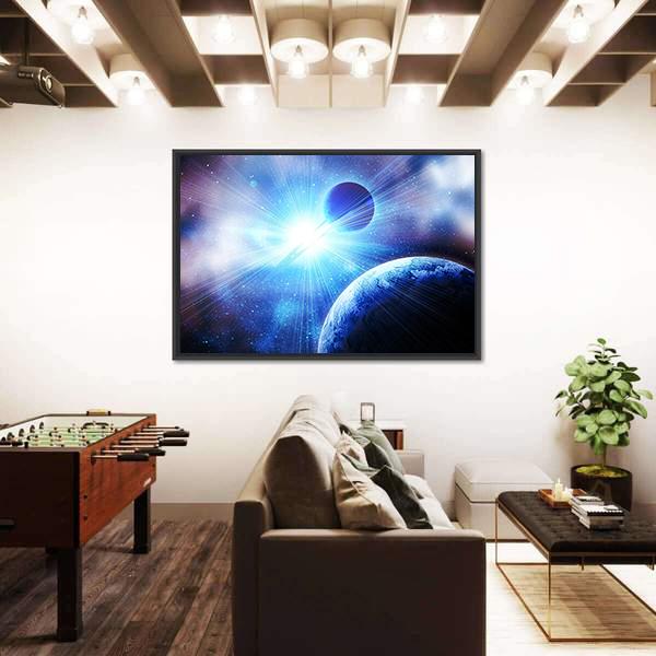 Two Planets With Bright Stars Canvas Wall Art-3 Horizontal-Gallery Wrap-25" x 16"-Tiaracle