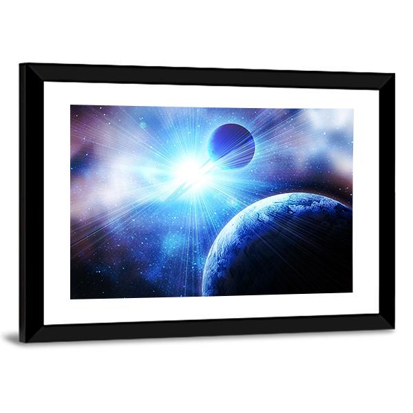 Two Planets With Bright Stars Canvas Wall Art-3 Horizontal-Gallery Wrap-25" x 16"-Tiaracle