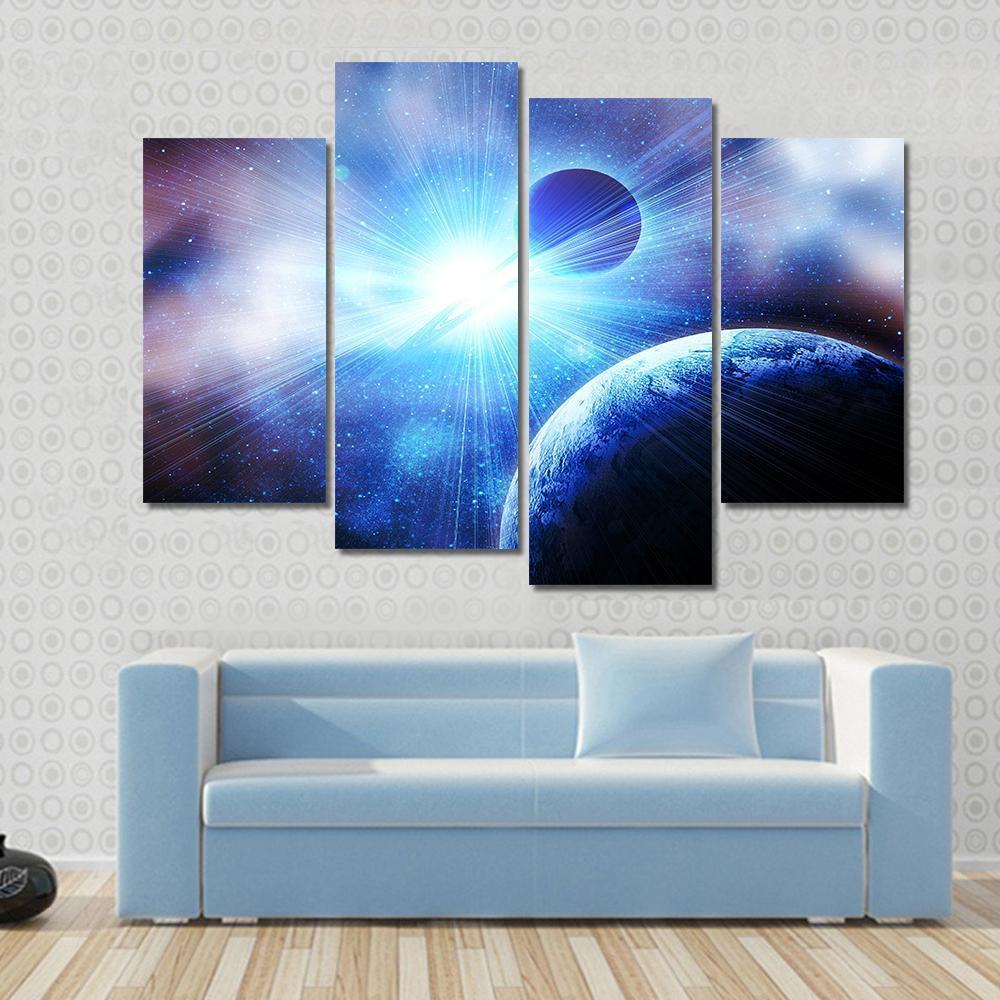 Two Planets With Bright Stars Canvas Wall Art-4 Pop-Gallery Wrap-50" x 32"-Tiaracle