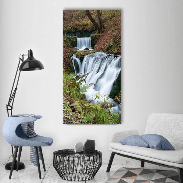 Two Sequence Waterfall In Autumn Vertical Canvas Wall Art-1 Vertical-Gallery Wrap-12" x 24"-Tiaracle