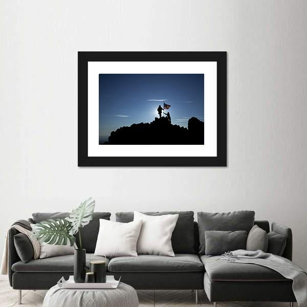 Two Soldiers Raise The American Flag Canvas Wall Art-1 Piece-Framed Print-20" x 16"-Tiaracle