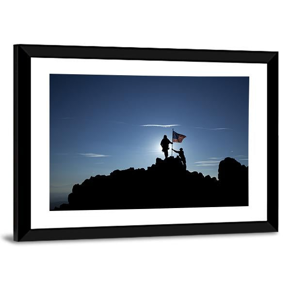 Two Soldiers Raise The American Flag Canvas Wall Art-3 Horizontal-Gallery Wrap-25" x 16"-Tiaracle
