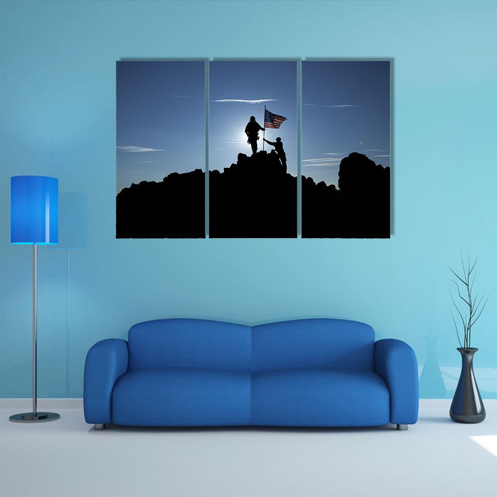 Two Soldiers Raise The American Flag Canvas Wall Art-3 Horizontal-Gallery Wrap-25" x 16"-Tiaracle