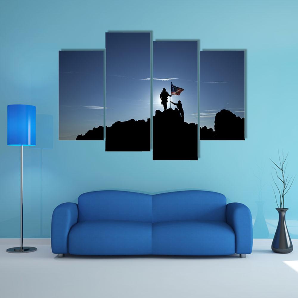 Two Soldiers Raise The American Flag Canvas Wall Art-4 Pop-Gallery Wrap-34" x 20"-Tiaracle