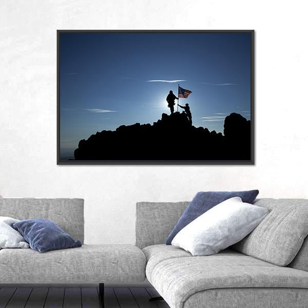 Two Soldiers Raise The American Flag Vertical Canvas Wall Art-3 Vertical-Gallery Wrap-12" x 25"-Tiaracle
