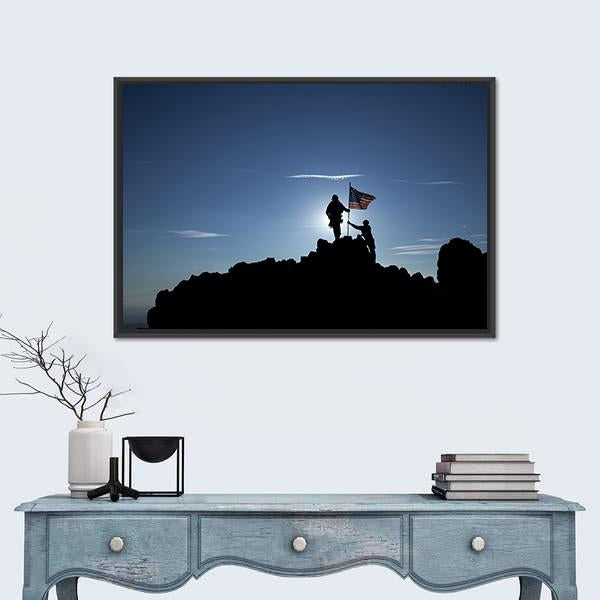Two Soldiers Raise The American Flag Vertical Canvas Wall Art-3 Vertical-Gallery Wrap-12" x 25"-Tiaracle