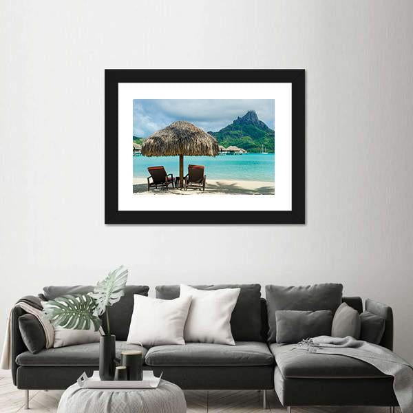 Two Sunlounger Chairs On Beach Canvas Wall Art-1 Piece-Framed Print-20" x 16"-Tiaracle