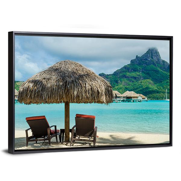 Two Sunlounger Chairs On Beach Canvas Wall Art-3 Horizontal-Gallery Wrap-25" x 16"-Tiaracle