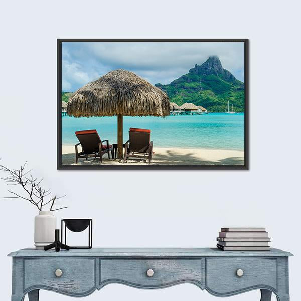 Two Sunlounger Chairs On Beach Canvas Wall Art-3 Horizontal-Gallery Wrap-25" x 16"-Tiaracle