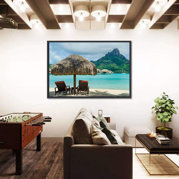Two Sunlounger Chairs On Beach Canvas Wall Art-3 Horizontal-Gallery Wrap-25" x 16"-Tiaracle