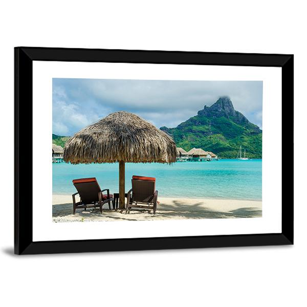 Two Sunlounger Chairs On Beach Canvas Wall Art-3 Horizontal-Gallery Wrap-25" x 16"-Tiaracle