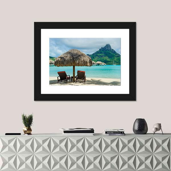 Two Sunlounger Chairs On Beach Canvas Wall Art-3 Horizontal-Gallery Wrap-25" x 16"-Tiaracle