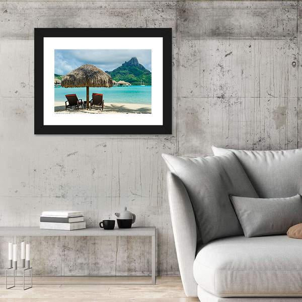 Two Sunlounger Chairs On Beach Canvas Wall Art-3 Horizontal-Gallery Wrap-25" x 16"-Tiaracle