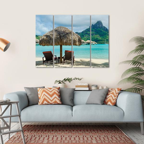 Two Sunlounger Chairs On Beach Canvas Wall Art-4 Horizontal-Gallery Wrap-34" x 24"-Tiaracle