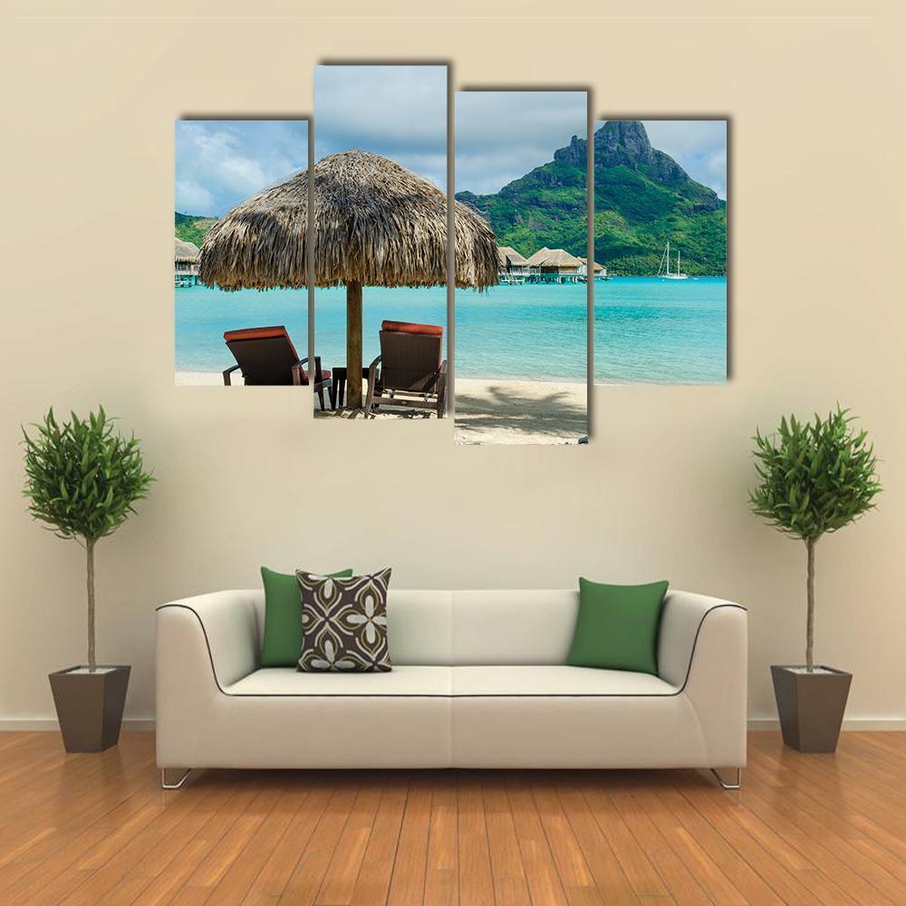 Two Sunlounger Chairs On Beach Canvas Wall Art-4 Pop-Gallery Wrap-50" x 32"-Tiaracle