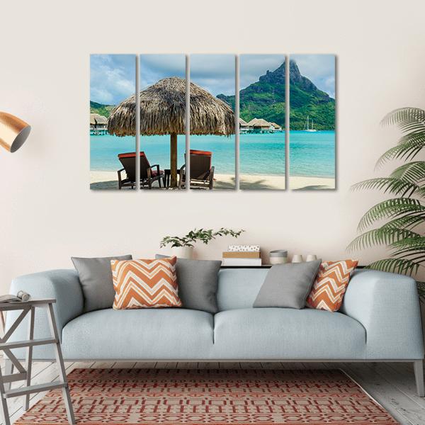 Two Sunlounger Chairs On Beach Canvas Wall Art-5 Horizontal-Gallery Wrap-22" x 12"-Tiaracle