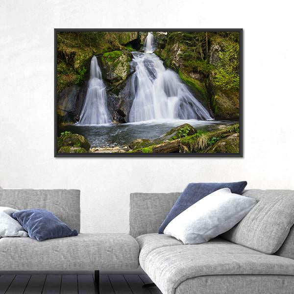 Two Terraces Of Triberg Waterfalls Canvas Wall Art-1 Piece-Floating Frame-24" x 16"-Tiaracle