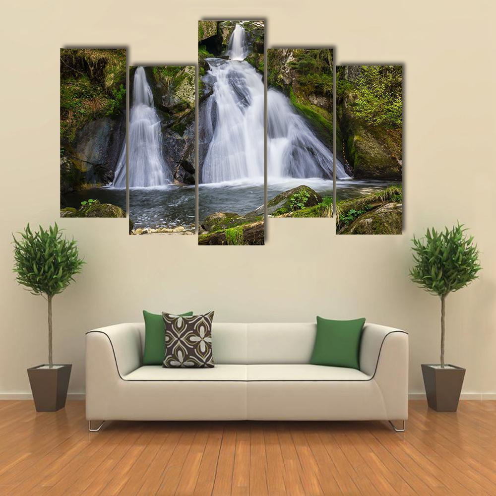 Two Terraces Of Triberg Waterfalls Canvas Wall Art-5 Pop-Gallery Wrap-47" x 32"-Tiaracle