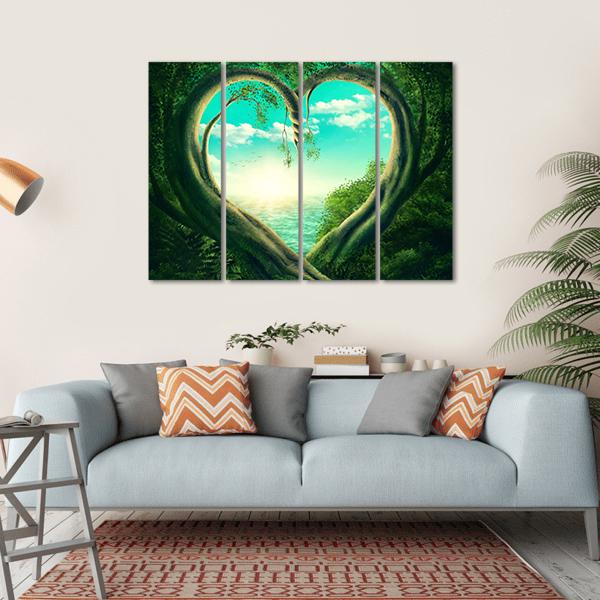 Two Trees Forming A Heart Canvas Wall Art-4 Horizontal-Gallery Wrap-34" x 24"-Tiaracle