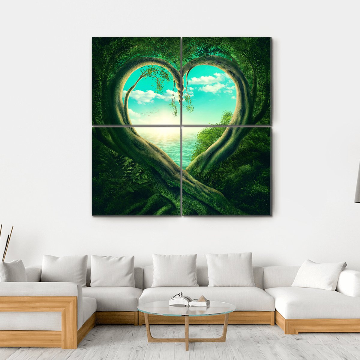 Two Trees Forming A Heart Canvas Wall Art-4 Square-Gallery Wrap-17" x 17"-Tiaracle
