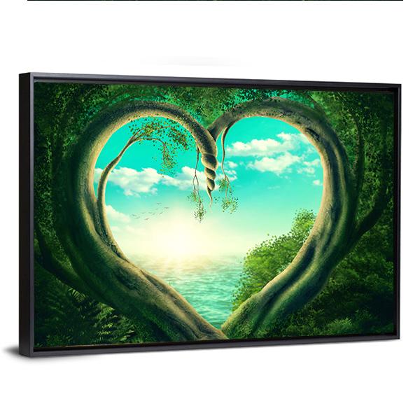 Two Trees Forming A Heart Canvas Wall Art-3 Horizontal-Gallery Wrap-25" x 16"-Tiaracle