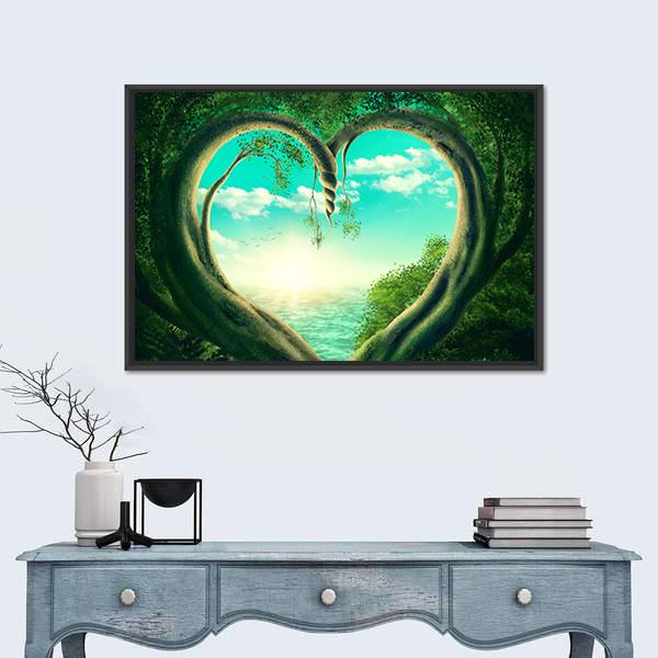 Two Trees Forming A Heart Canvas Wall Art-5 Horizontal-Gallery Wrap-22" x 12"-Tiaracle