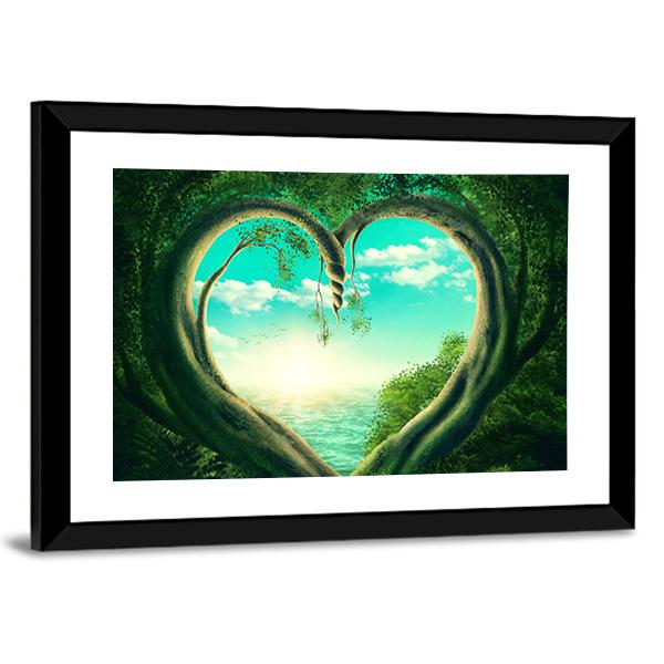 Ievgeniia Bidiuk Large Canvas Prints - A Wooden Path Leading to A Heart-Shaped Tunnel of Trees ( Decorative Elements > Hearts art) - 48x48 in