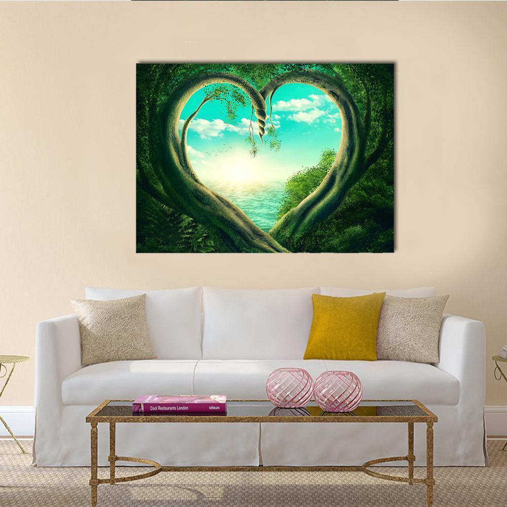 Two Trees Forming A Heart Canvas Wall Art-1 Piece-Gallery Wrap-48" x 32"-Tiaracle