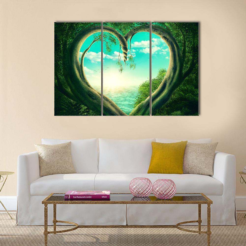 Two Trees Forming A Heart Canvas Wall Art-3 Horizontal-Gallery Wrap-37" x 24"-Tiaracle