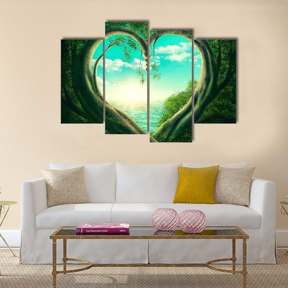 Two Trees Forming A Heart Canvas Wall Art-4 Pop-Gallery Wrap-50" x 32"-Tiaracle