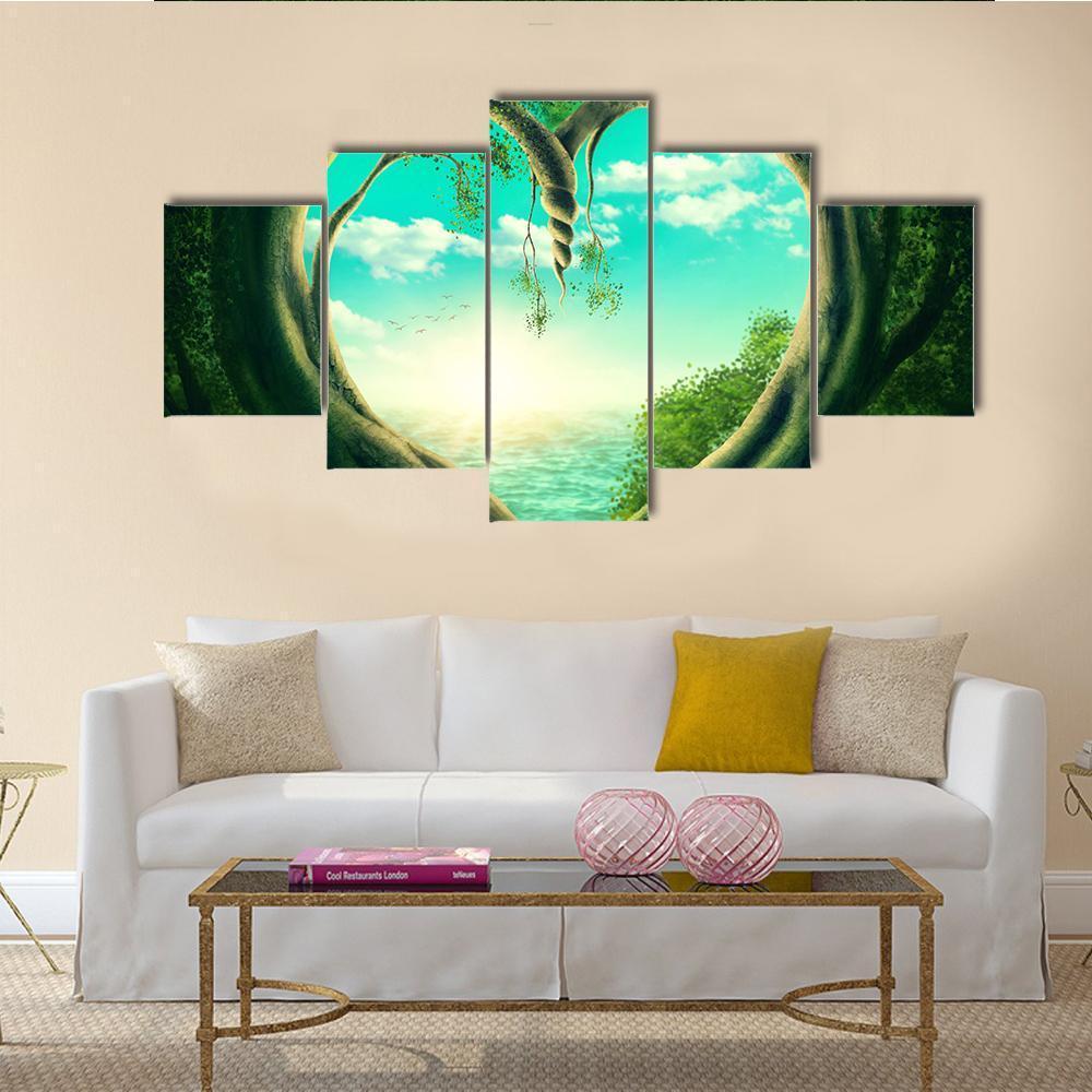 Two Trees Forming A Heart Canvas Wall Art-5 Star-Gallery Wrap-62" x 32"-Tiaracle