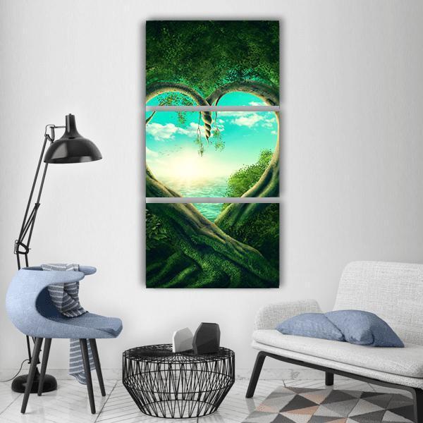 Two Trees Forming A Heart Vertical Canvas Wall Art-3 Vertical-Gallery Wrap-12" x 25"-Tiaracle