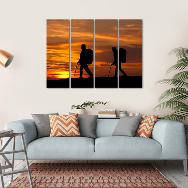 Two Walking Rock Climbers On Sunset Sky Canvas Wall Art-4 Horizontal-Gallery Wrap-34" x 24"-Tiaracle