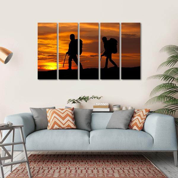 Two Walking Rock Climbers On Sunset Sky Canvas Wall Art-5 Horizontal-Gallery Wrap-22" x 12"-Tiaracle