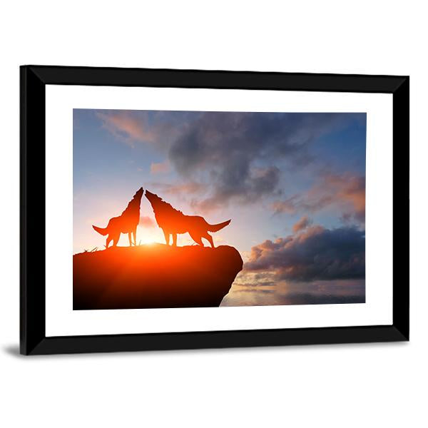 Two Wolves Pack On A Mountain Top Canvas Wall Art-3 Horizontal-Gallery Wrap-25&quot; x 16&quot;-Tiaracle