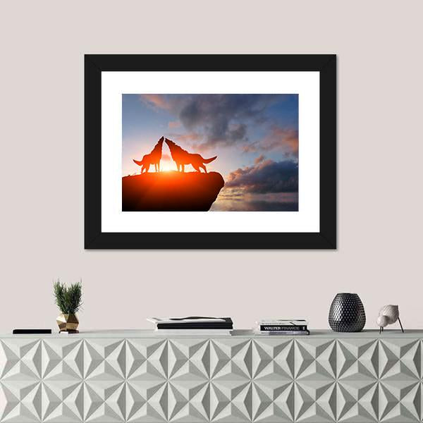 Two Wolves Pack On A Mountain Top Canvas Wall Art-5 Horizontal-Gallery Wrap-22" x 12"-Tiaracle
