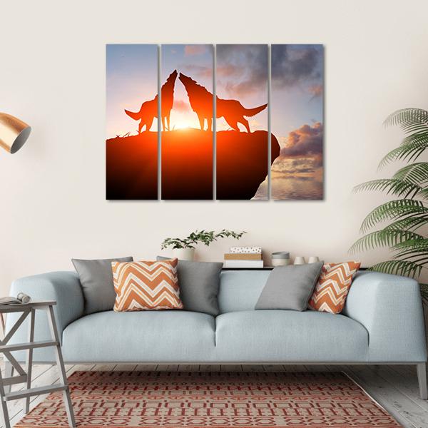 Two Wolves Pack On A Mountain Top Canvas Wall Art-4 Horizontal-Gallery Wrap-34" x 24"-Tiaracle