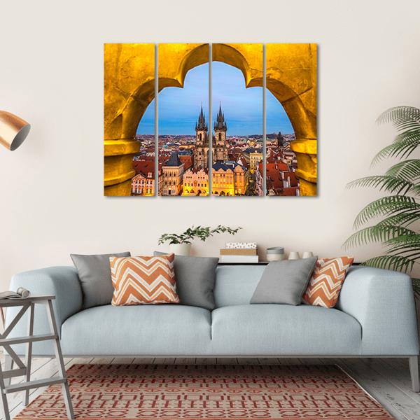 Tyn Church And Old Town Square In Prague Canvas Wall Art-4 Horizontal-Gallery Wrap-34" x 24"-Tiaracle