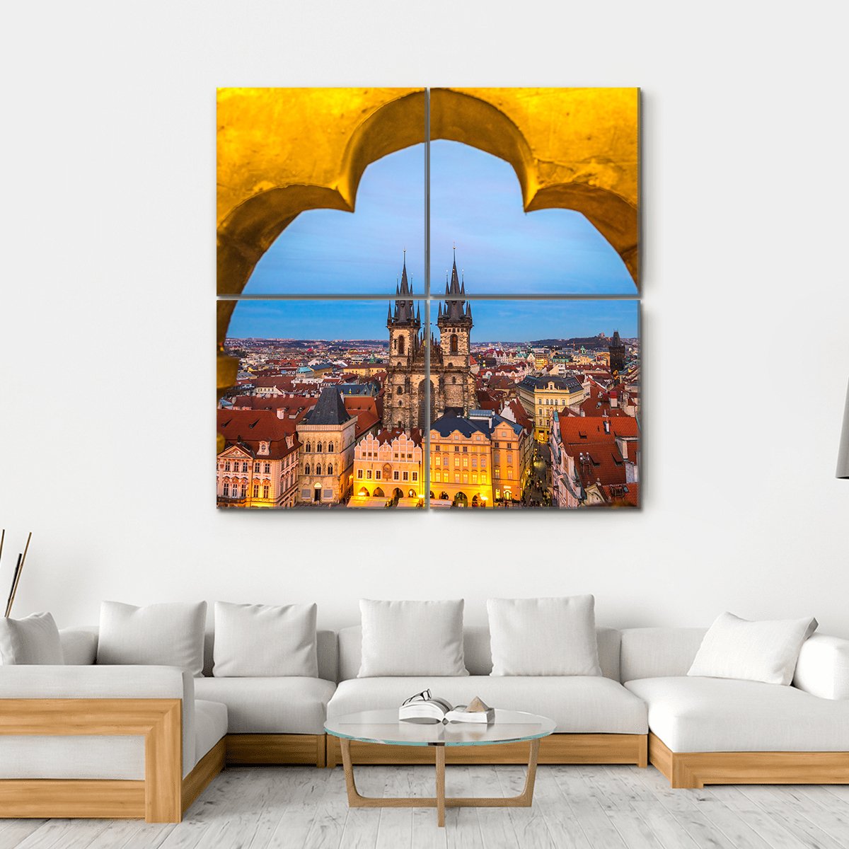 Tyn Church And Old Town Square In Prague Canvas Wall Art-4 Square-Gallery Wrap-17" x 17"-Tiaracle
