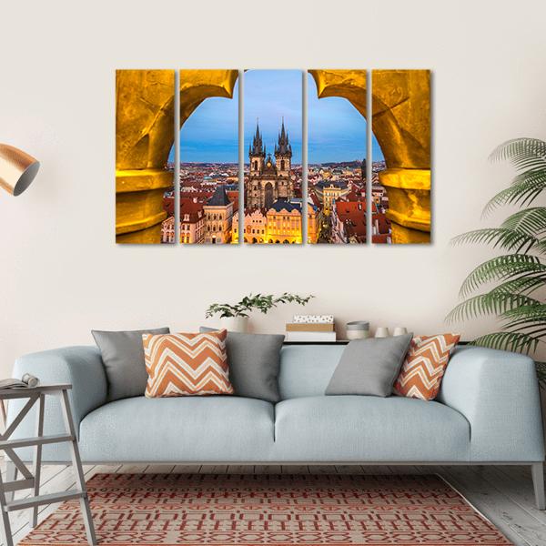 Tyn Church And Old Town Square In Prague Canvas Wall Art-5 Horizontal-Gallery Wrap-22" x 12"-Tiaracle
