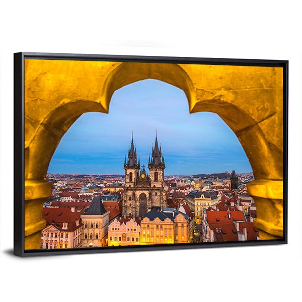 Tyn Church And Old Town Square In Prague Canvas Wall Art-3 Horizontal-Gallery Wrap-25" x 16"-Tiaracle